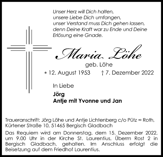 Anzeige von Maria Löhe von Kölner Stadt-Anzeiger / Kölnische Rundschau / Express