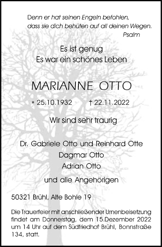Anzeige von Marianne Otto von  Schlossbote/Werbekurier 