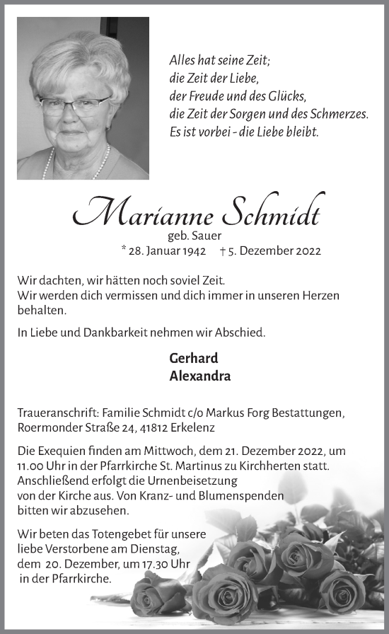 Anzeige von Marianne Schmidt von  Werbepost 