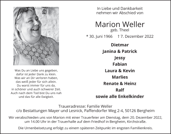 Anzeige von Marion Weller von  Werbepost 