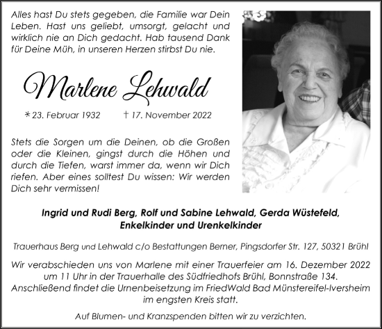 Anzeige von Marlene Lehwald von  Schlossbote/Werbekurier 