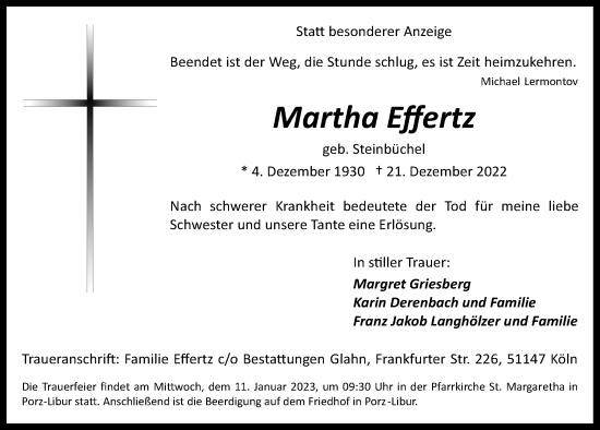 Anzeige von Martha Effertz von  EXPRESS - Die Woche 