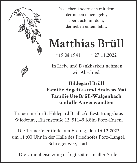 Anzeige von Matthias Brüll von  EXPRESS - Die Woche 