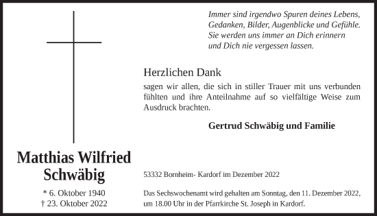 Anzeige von Matthias Wilfried Schwäbig von  Schaufenster/Blickpunkt 