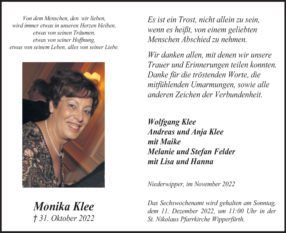  Traueranzeige für Monika Klee vom 18.07.2023 aus Kölner Stadt-Anzeiger / Kölnische Rundschau / Express