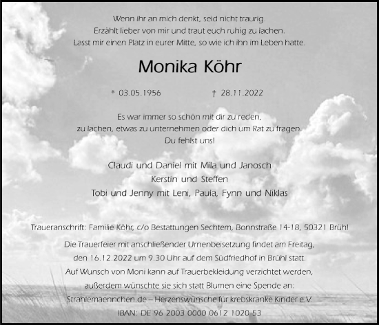 Anzeige von Monika Köhr von  Schlossbote/Werbekurier 