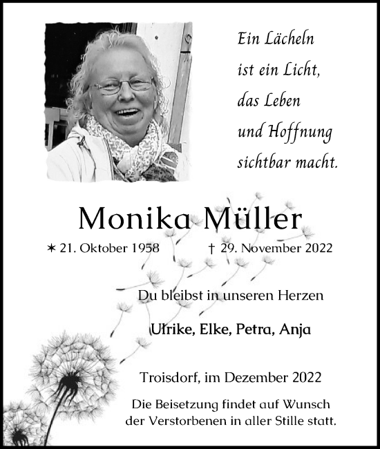 Anzeige von Monika Müller von Kölner Stadt-Anzeiger / Kölnische Rundschau / Express