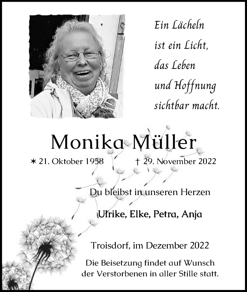  Traueranzeige für Monika Müller vom 10.12.2022 aus Kölner Stadt-Anzeiger / Kölnische Rundschau / Express