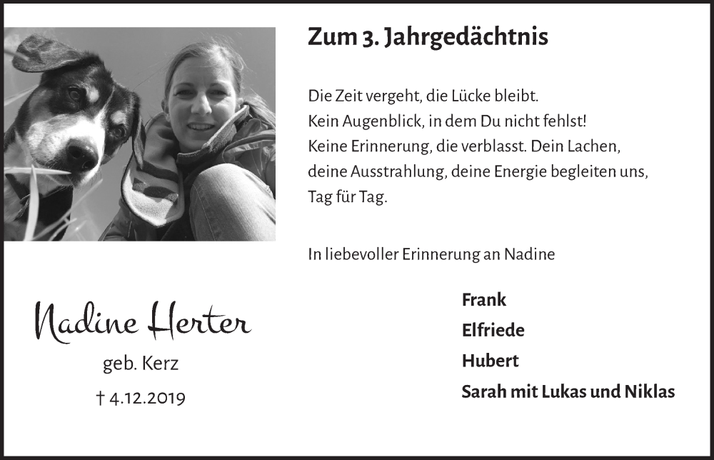  Traueranzeige für Nadine Herter vom 02.12.2022 aus  Schaufenster/Blickpunkt 