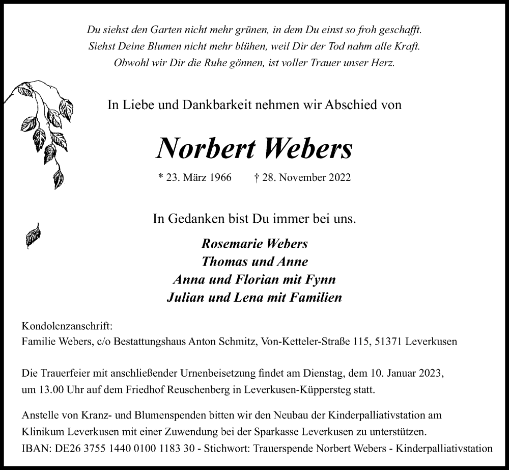  Traueranzeige für Norbert Webers vom 24.12.2022 aus Kölner Stadt-Anzeiger / Kölnische Rundschau / Express