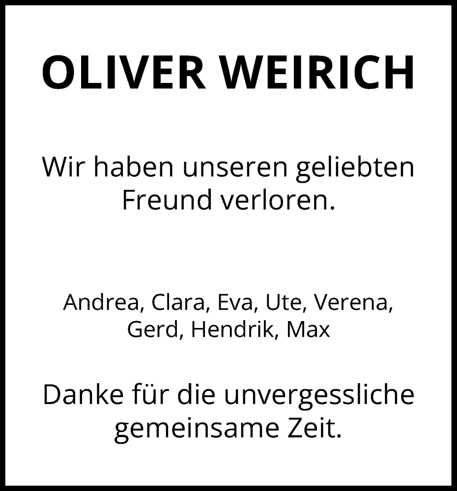  Traueranzeige für Oliver Weirich vom 24.12.2022 aus Kölner Stadt-Anzeiger / Kölnische Rundschau / Express