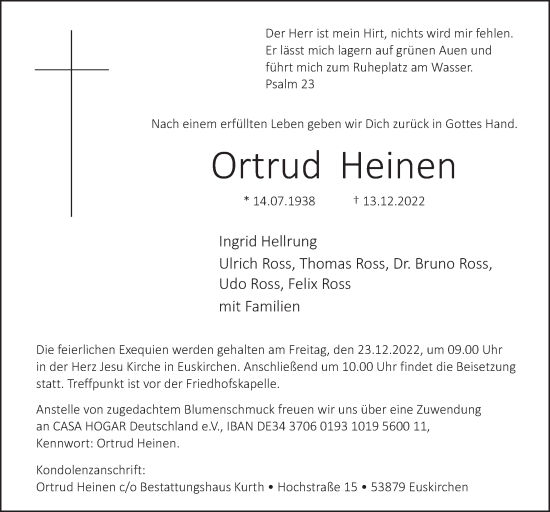 Anzeige von Ortrud Heinen von  Blickpunkt Euskirchen 