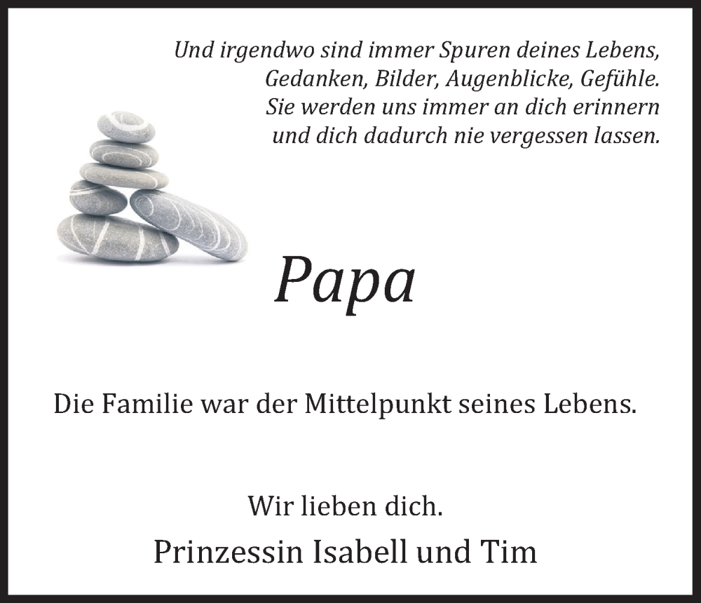  Traueranzeige für Papa  vom 03.12.2022 aus Kölner Stadt-Anzeiger / Kölnische Rundschau / Express