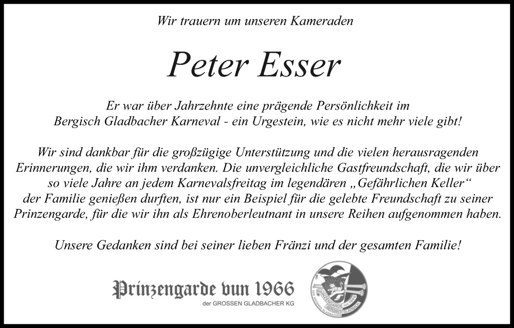  Traueranzeige für Peter Esser vom 10.12.2022 aus Kölner Stadt-Anzeiger / Kölnische Rundschau / Express