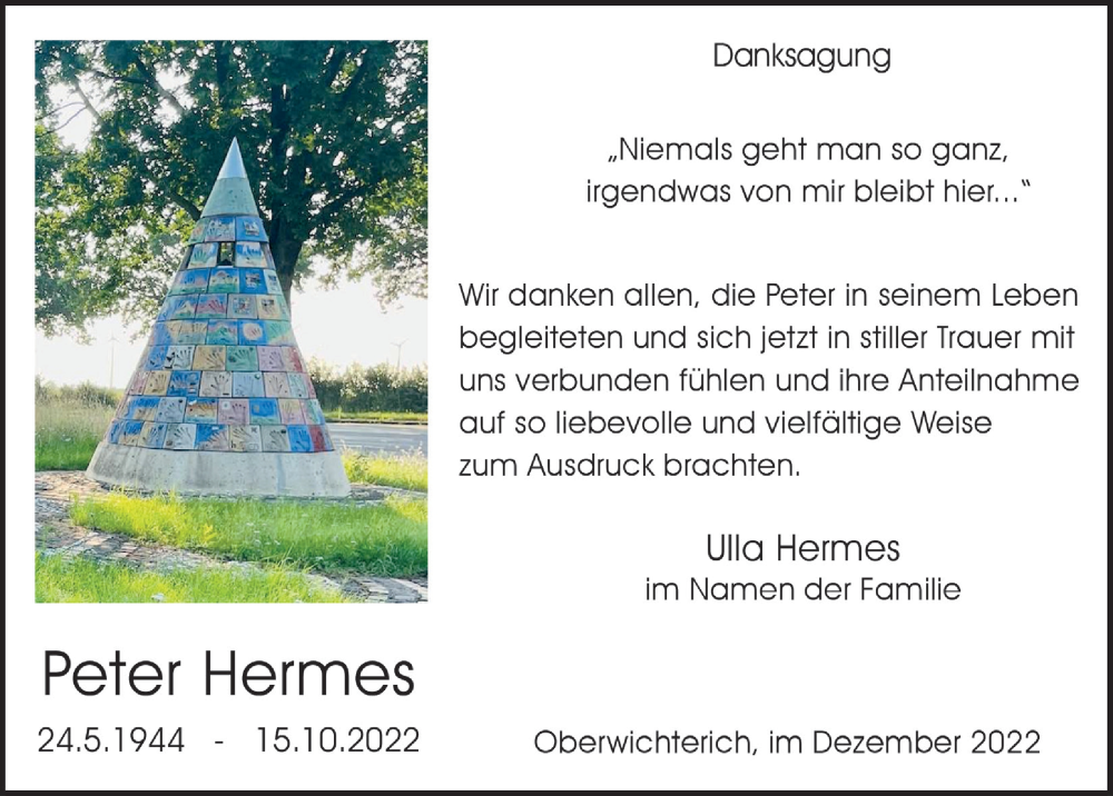  Traueranzeige für Peter Hermes vom 03.12.2022 aus  Blickpunkt Euskirchen 