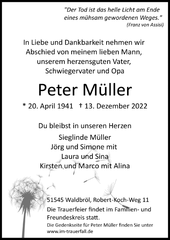 Anzeige von Peter Müller von  Lokalanzeiger 