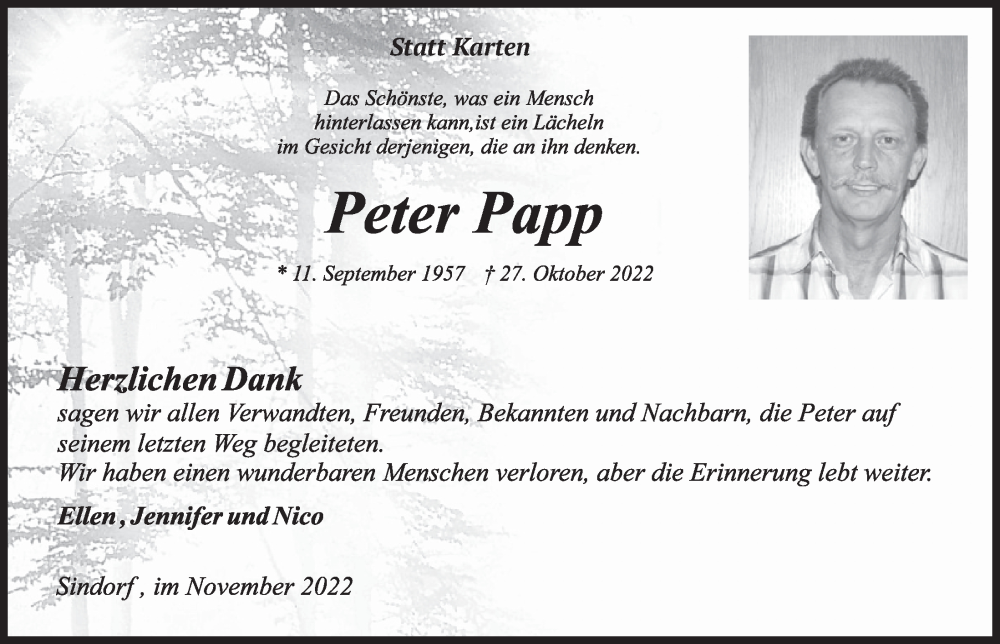  Traueranzeige für Peter Papp vom 02.12.2022 aus  Werbepost 