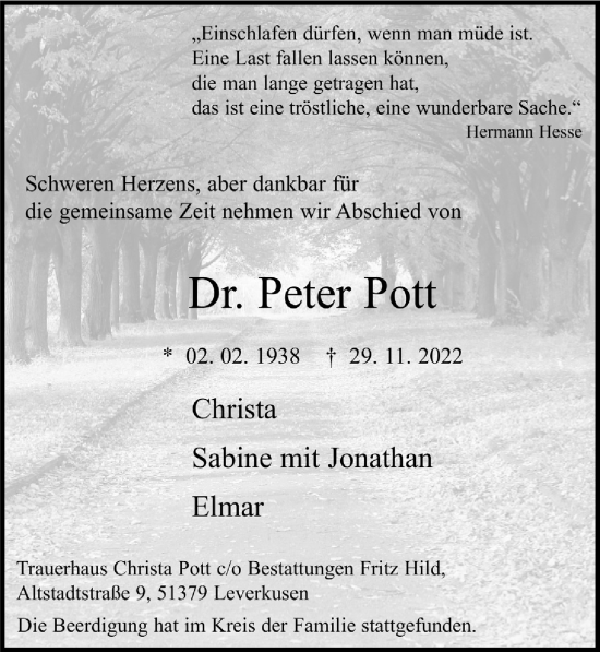Anzeige von Peter Pott von  Lokale Informationen 
