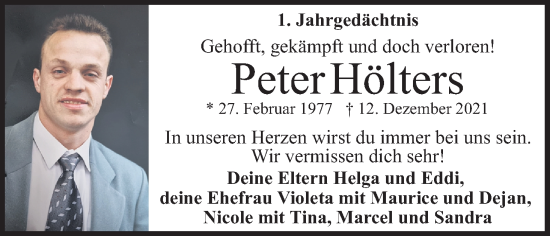 Anzeige von Peters Hölters von Kölner Stadt-Anzeiger / Kölnische Rundschau / Express