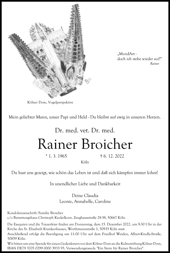 Anzeige von Rainer Broicher von Kölner Stadt-Anzeiger / Kölnische Rundschau / Express