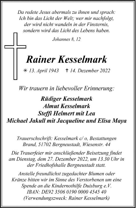 Anzeige von Rainer Kesselmark von  Anzeigen Echo 