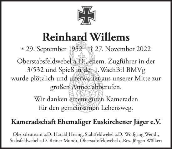 Anzeige von Reinhard Willems von  Blickpunkt Euskirchen 