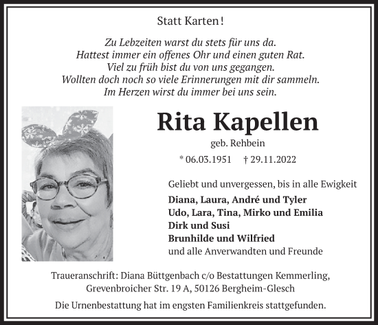 Anzeige von Rita Kapellen von  Werbepost 