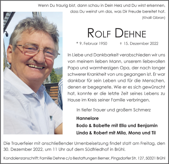 Anzeige von Rolf Dehne von  Schlossbote/Werbekurier 