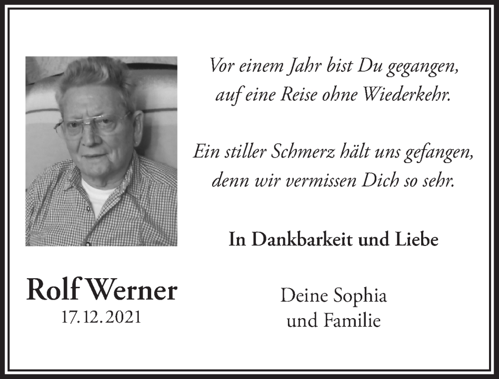  Traueranzeige für Rolf Werner vom 16.12.2022 aus  Wochenende 