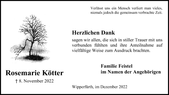 Anzeige von Rosemarie Kötter von Kölner Stadt-Anzeiger / Kölnische Rundschau / Express