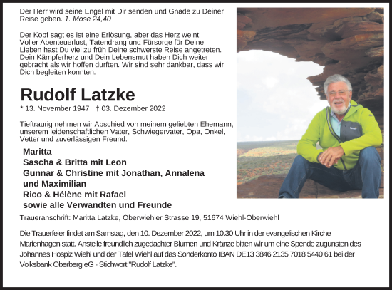 Anzeige von Rudolf Latzke von Kölner Stadt-Anzeiger / Kölnische Rundschau / Express
