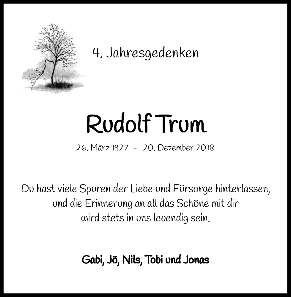  Traueranzeige für Rudolf Trum vom 17.12.2022 aus Kölner Stadt-Anzeiger / Kölnische Rundschau / Express