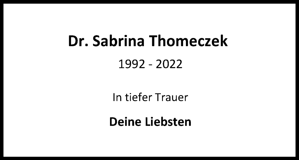  Traueranzeige für Sabrina Thomeczek vom 23.12.2022 aus Kölner Stadt-Anzeiger / Kölnische Rundschau / Express