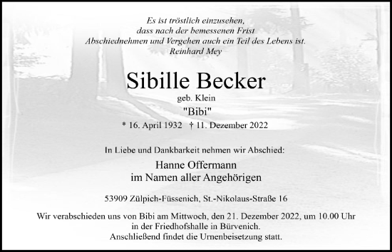 Anzeige von Sibille Becker von  Blickpunkt Euskirchen 