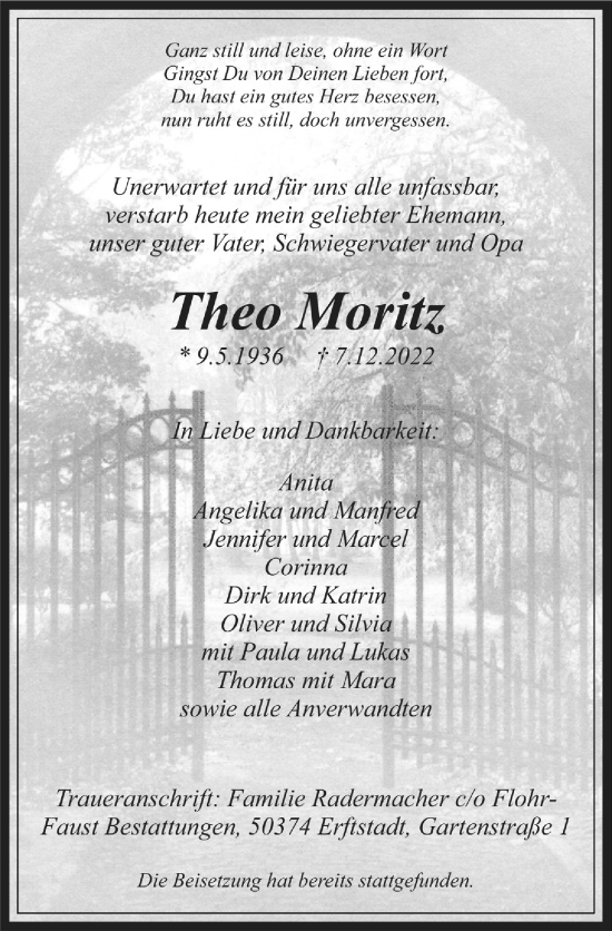 Anzeige von Theo Moritz von  Werbepost 