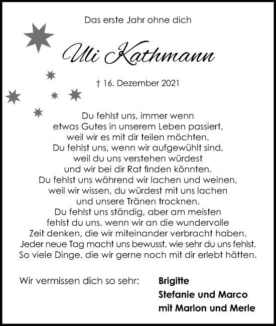 Anzeige von Uli Kathmann von Kölner Stadt-Anzeiger / Kölnische Rundschau / Express