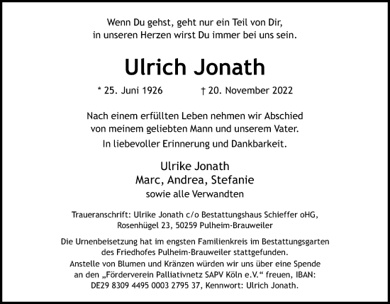 Anzeige von Ulrich Jonath von Kölner Stadt-Anzeiger / Kölnische Rundschau / Express