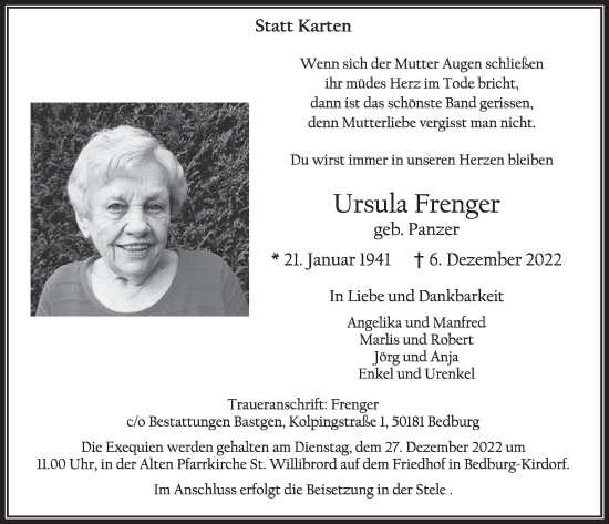Anzeige von Ursula Frenger von  Werbepost 