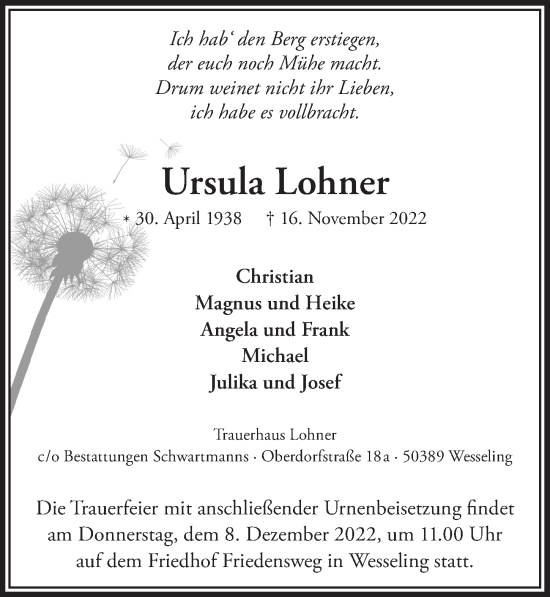 Anzeige von Ursula Lohner von  Schlossbote/Werbekurier 