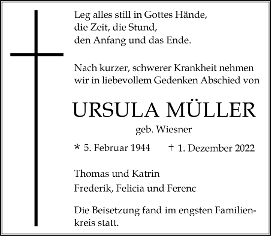 Anzeige von Ursula Müller von  Werbepost 