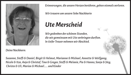 Anzeige von Ute Merscheid von  Schlossbote/Werbekurier 