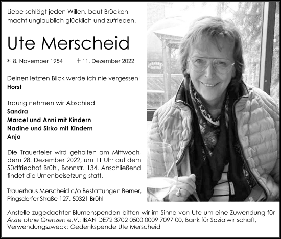 Anzeige von Ute Merscheid von Kölner Stadt-Anzeiger / Kölnische Rundschau / Express