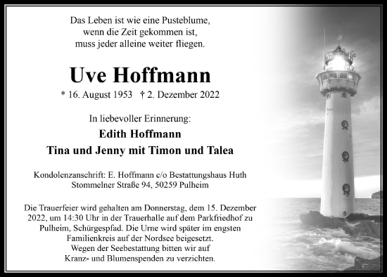 Anzeige von Uve Hoffmann von  Wochenende 
