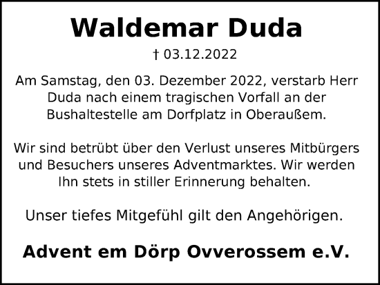 Anzeige von Waldemar Duda von Kölner Stadt-Anzeiger / Kölnische Rundschau / Express