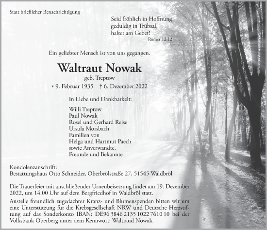 Anzeige von Waltraut Nowak von  Lokalanzeiger 
