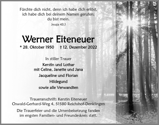 Anzeige von Werner Eiteneuer von  Lokalanzeiger 