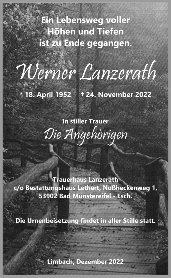 Anzeige von Werner Lanzerath von  Blickpunkt Euskirchen 
