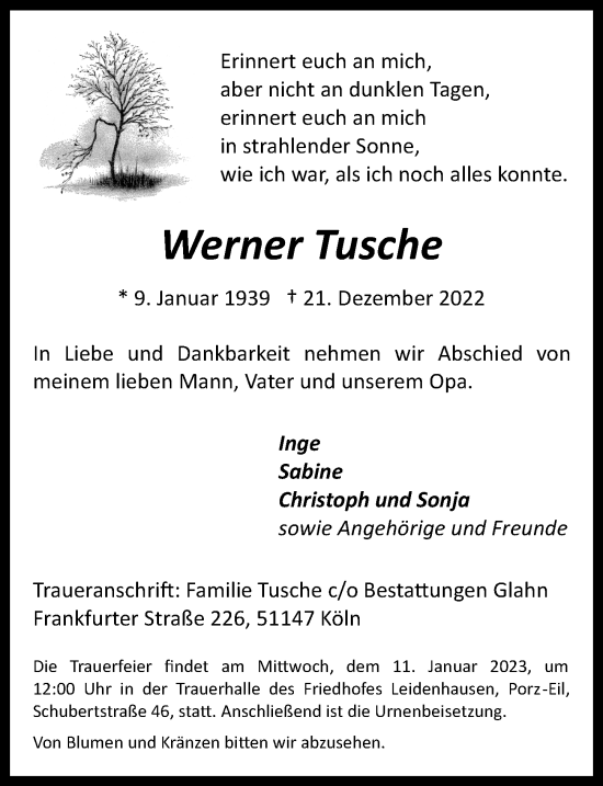 Anzeige von Werner Tusche von  EXPRESS - Die Woche 
