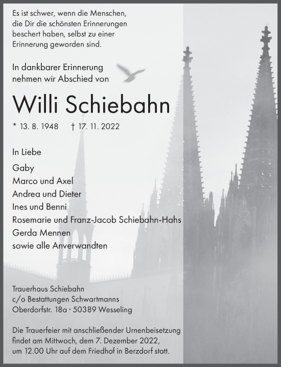 Anzeige von Willi Schiebahn von  Schlossbote/Werbekurier 