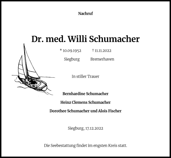 Anzeige von Willi Schumacher von Kölner Stadt-Anzeiger / Kölnische Rundschau / Express
